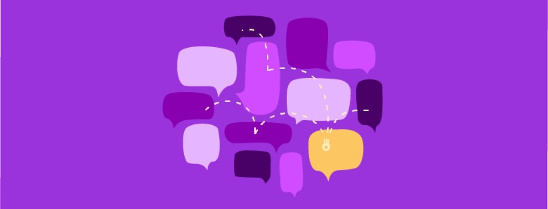 A group of speech bubbles gathers together and shares their respective stories