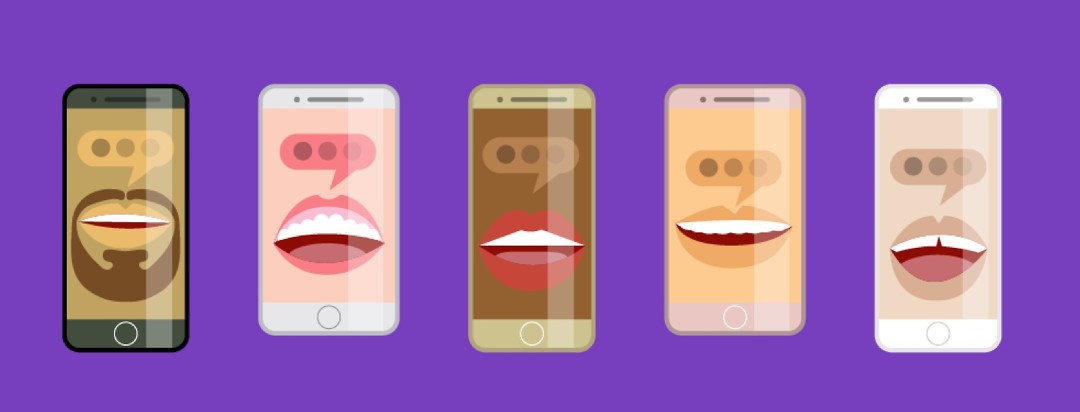 Phones are shown with different mouths speaking