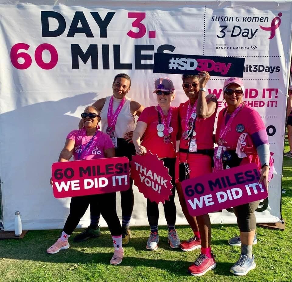 4 friends at a breast cancer advocacy event