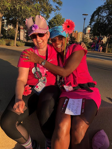 Alyson and her friends at breast cancer event