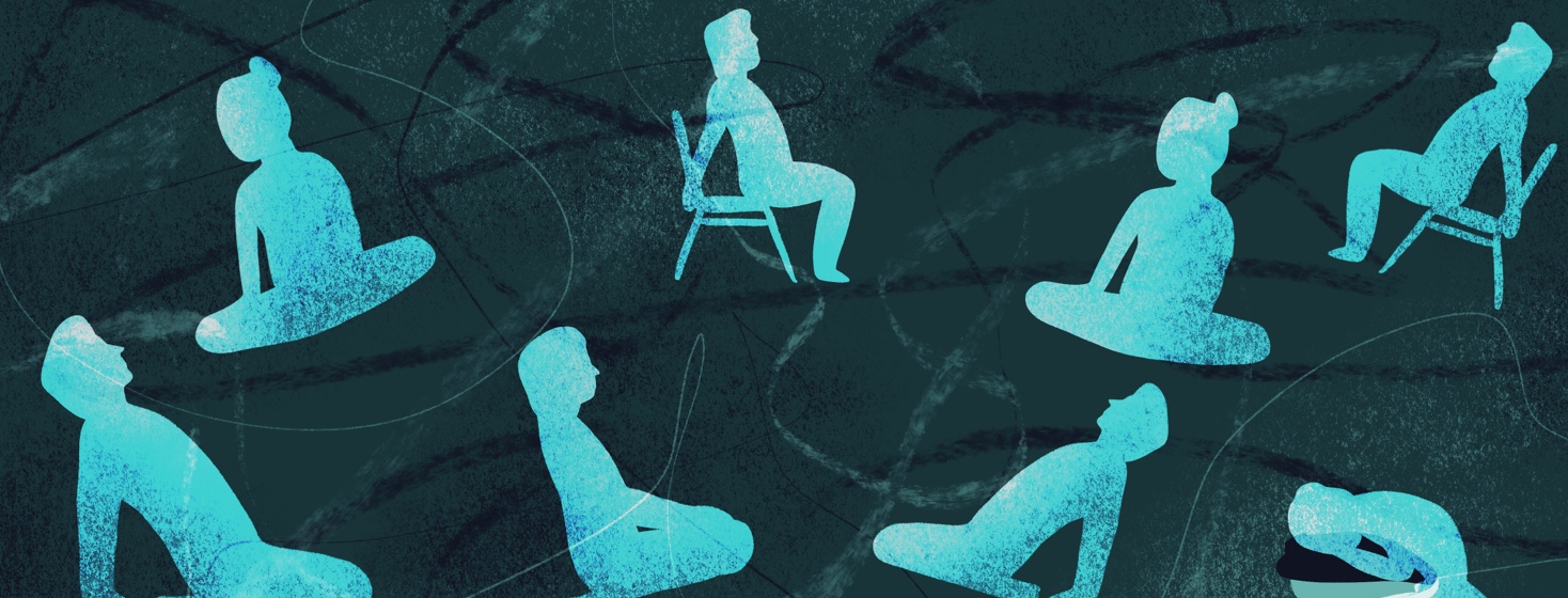 Pattern of silhouettes of seated yoga poses