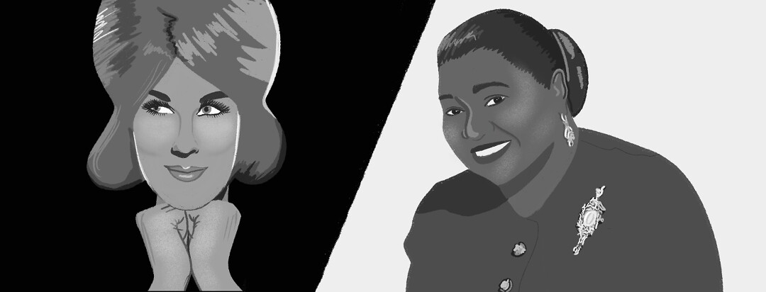 Black and white portraits of Hattie McDaniel and Dusty Springfield