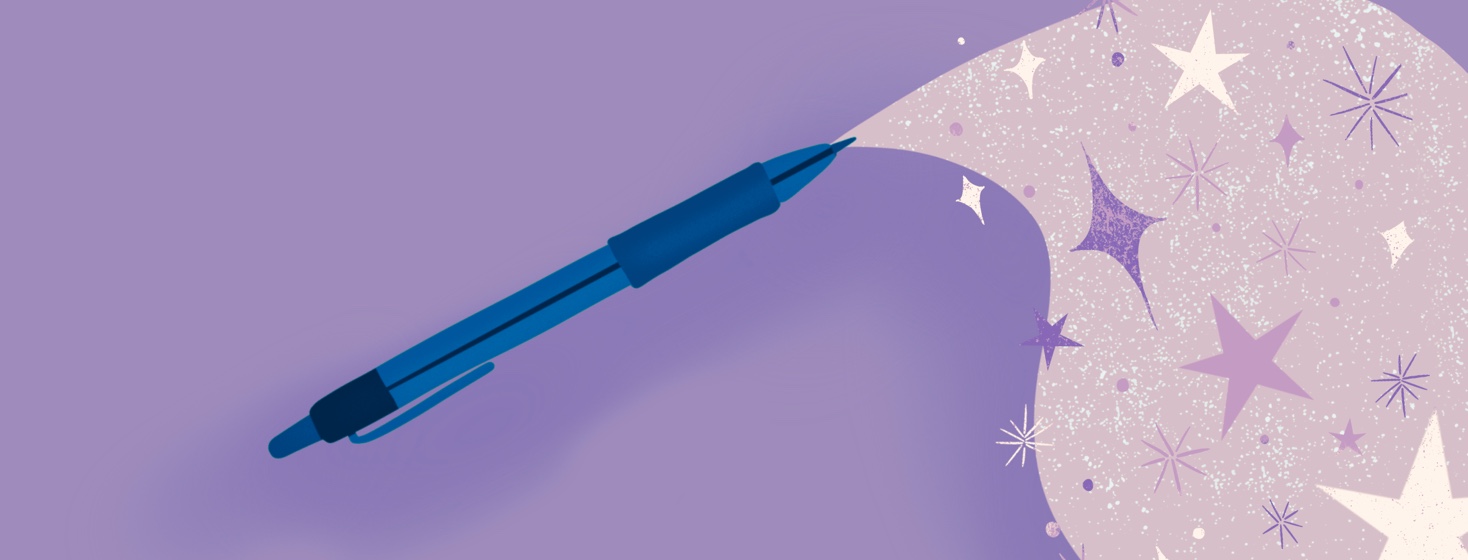 Pen with stream of stars coming from the tip