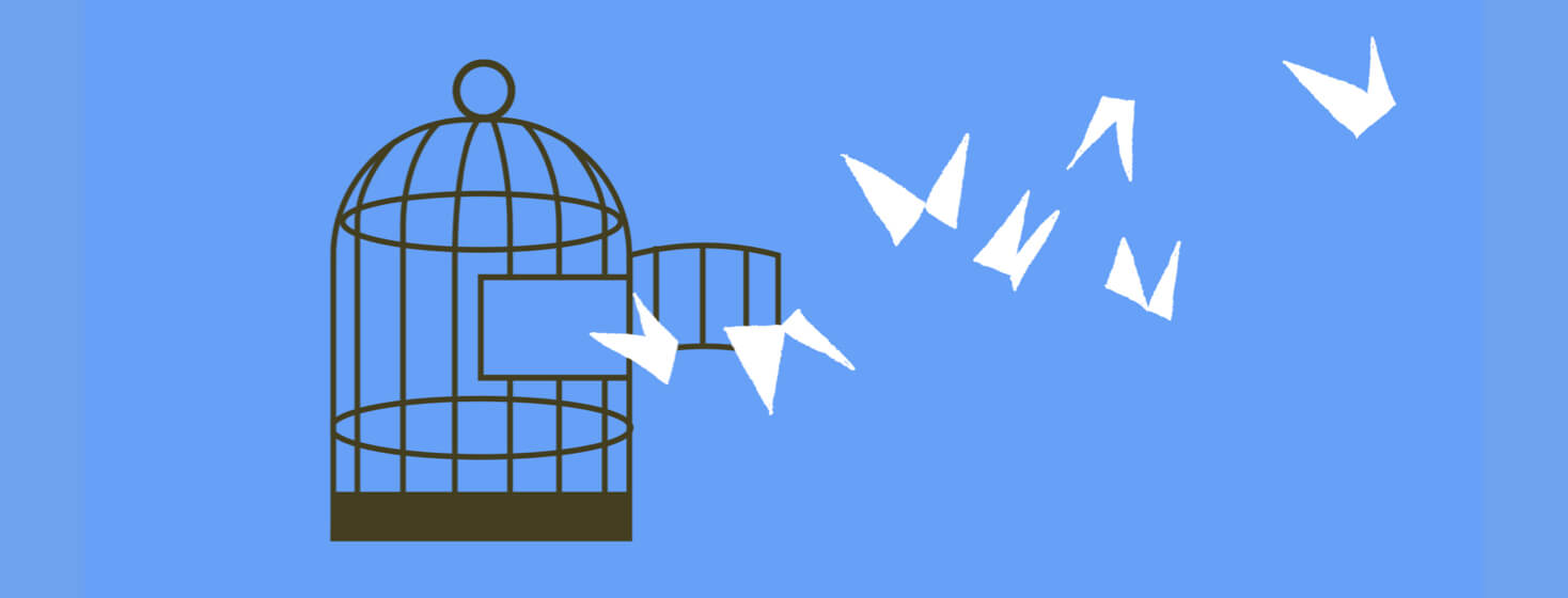 Birds being freed from a cage; taking control by being free.