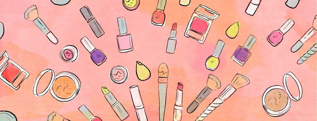 A collection of fanned out cosmetics